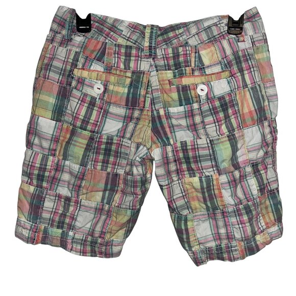 Aeropostale Plaid Patchwork Shorts 5/6 Womens Multicolor Cotton Summer Casual - Picture 4 of 4